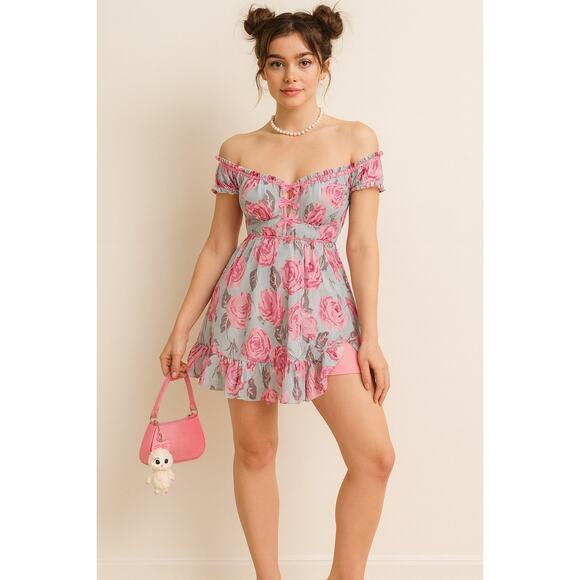 Vintage Betsey Johnson Intimates Sororite Sheer Dress Pink Bows Coquette Large - Picture 1 of 7